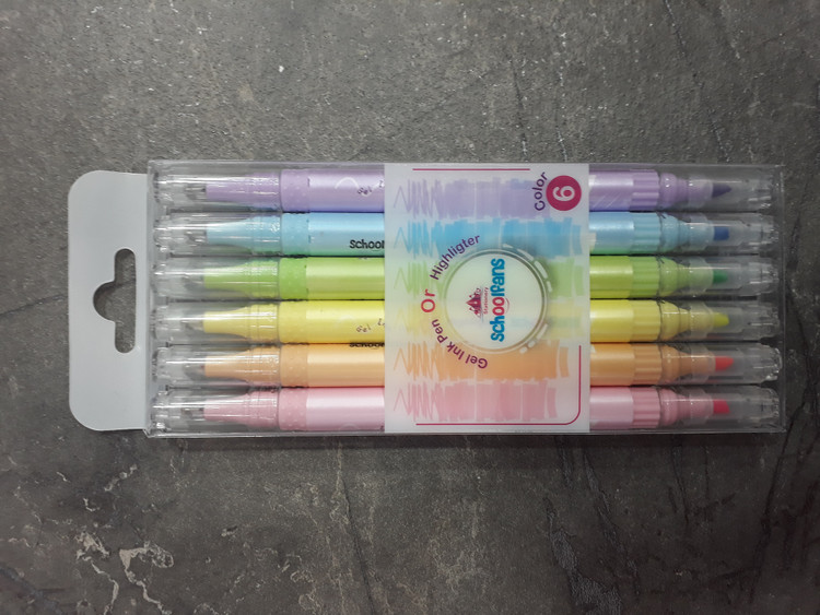 تصویر خودکار رنگی دوکاره School Fans با یک سر خودکار و یک سر ماژیک هایلایت، در رنگهای متنوع و طراحی فانتزی