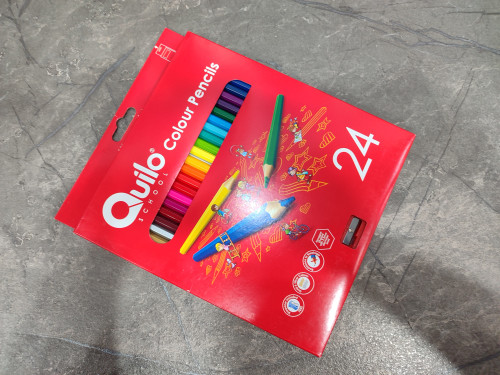 مدادرنگی ۲۴ تایی برند Quilo همراه با تراش، مناسب طراحی، نقاشی و تمرین خلاقیت