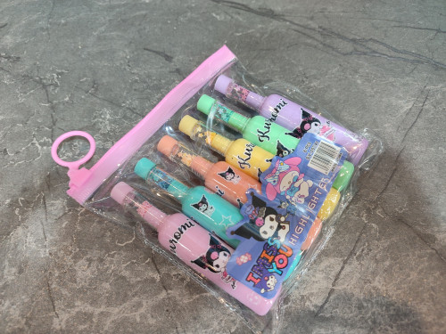 بسته ۶ تایی هایلایتر طرح Kuromi با طراحی فانتزی و رنگهای متنوع